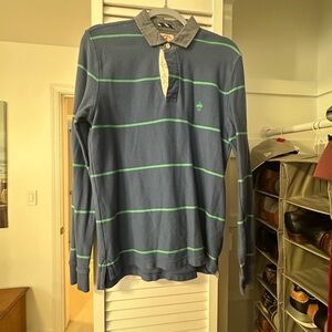 Brooks Brothers Navy and Lime Striped Polo Shirt